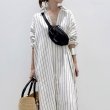 画像4: ストライプ柄POLOネックロングシャツワンピース (4)